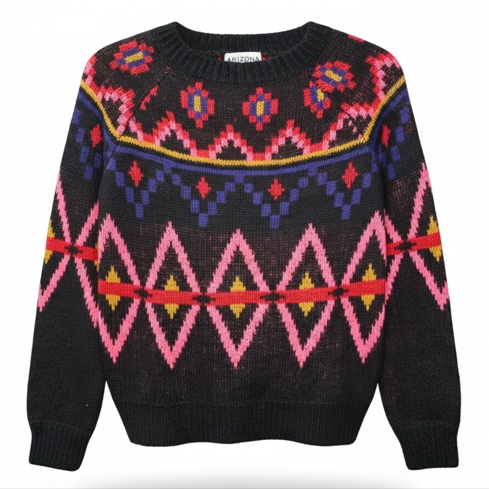 Arizona Jean Co Geometric Knit Sweater XS Black‎ Multicolor